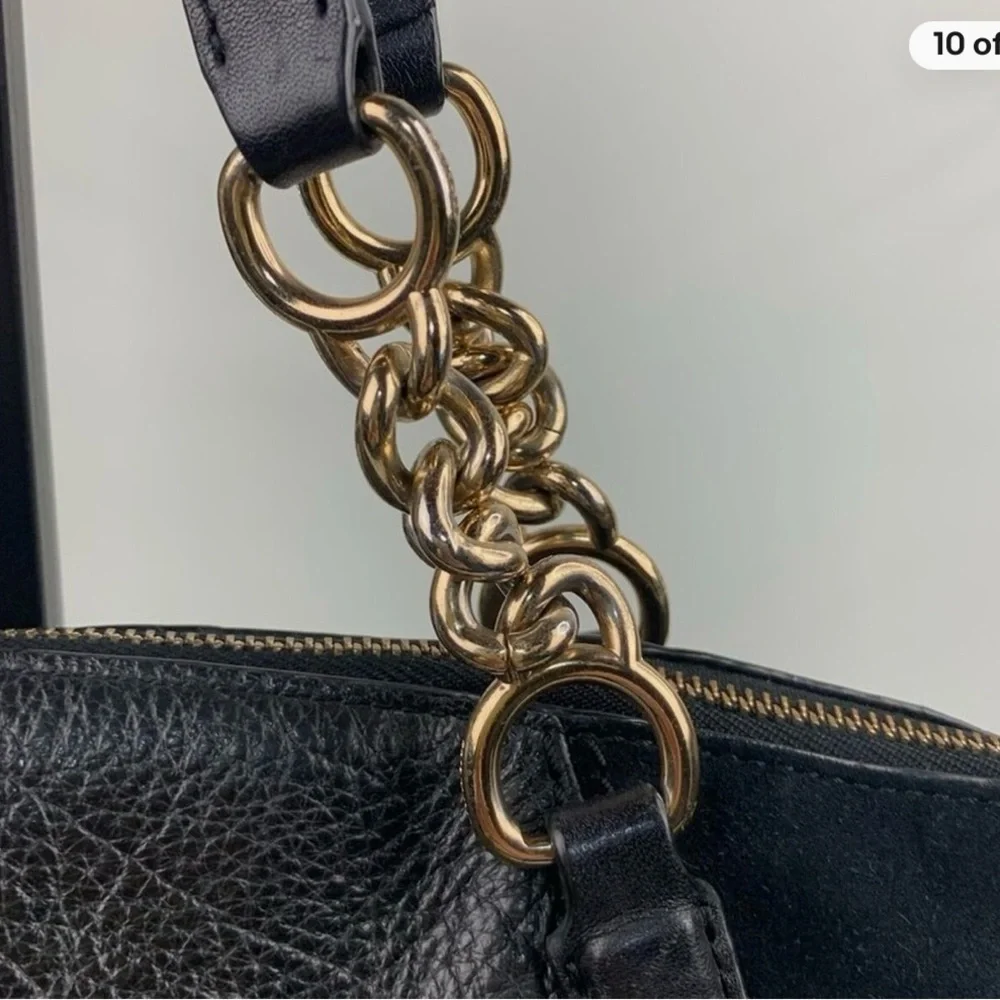 Coach Black Leather and Suede Shoulder Bag with Gold Hardware